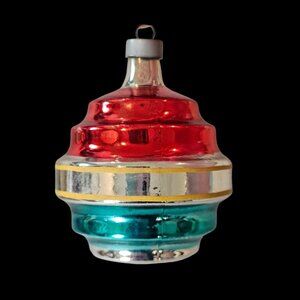 VTG‎ MCM Christmas Ornament UFO Mercury Glass ? Green Red Silver Atomic 50s 60s